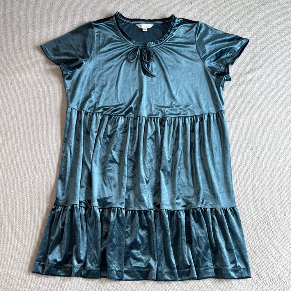 LC Lauren Conrad Teal Satin Tiered Dress
